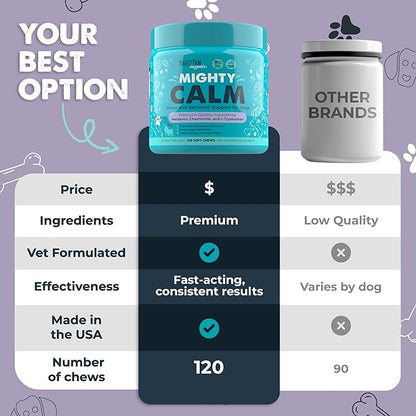 Mighty Paw Calming Chews for Dogs with Melatonin - Vet Formulated Dog Sleep Aid - Puppy & Large Pet Treats - Waggables Calm -Composure Calming Chews for Stress & Relaxation, 120 Count (Made in USA)