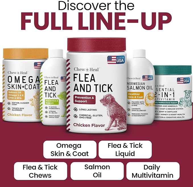Chewable Flea and Tick Prevention for Dogs - 180 Delicious Soft Chews for Small and Large Dogs - Gluten, GMO, and Corn Free, Made in The USA