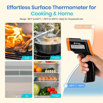 Etekcity Infrared Thermometer Laser Temperature Gun 774, Meat Food Candy Oven Thermometer for Griddle Accessories, Heat Gun for Cooking Refrigerator Tools, Adjustable Emissivity & Max Measure, Orange