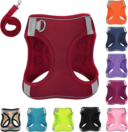 Dog Harness with Leash Set, No-Pull Step-in Reflective Pet Harness with 1 Leash Clips, Adjustable Soft Padded Easy Walk Dog Vest for Small Medium Large Dogs, Cats(Bright Red, XXXSmall)