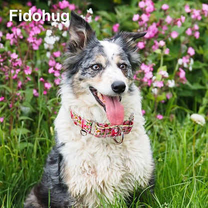 Reflective Martingale Collar for Dogs Nylon Training Collar with No Buckle Cute Floral No Pull Dog Collar for Small Dogs（Pink Flower，S）