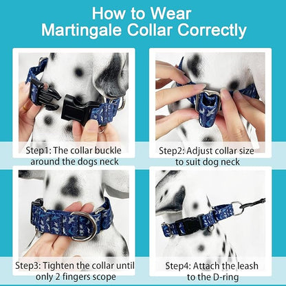 Martingale Collar for Dogs with Buckle Shark Dog Collar Adjustable Soft Nylon Boy Dog Collars for Small Dogs, Deep Blue Shark