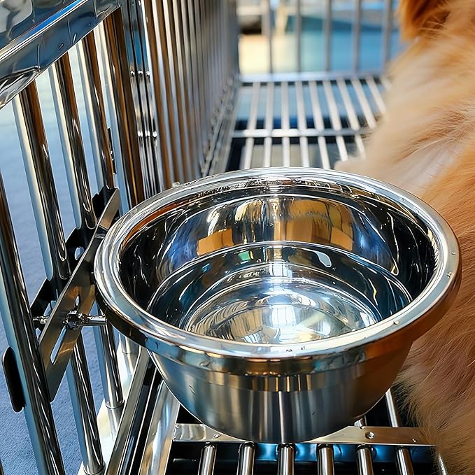 Dog Crate Water Bowl No Spill, Stainless Steel Hanging Large Dog Crate Water Bowls with Metal L-Shaped Feeder for Kennel, S(1100ml/37oz)