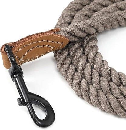 Mile High Life Dog Leash, Braided Cotton Rope Leashes with Leather Tailor Tip with Leather Tip - Heavy Duty Metal Clasp, 4FT, 1/2" Thick - Wedding, Walking Leash for Medium Large Dogs(Camel)