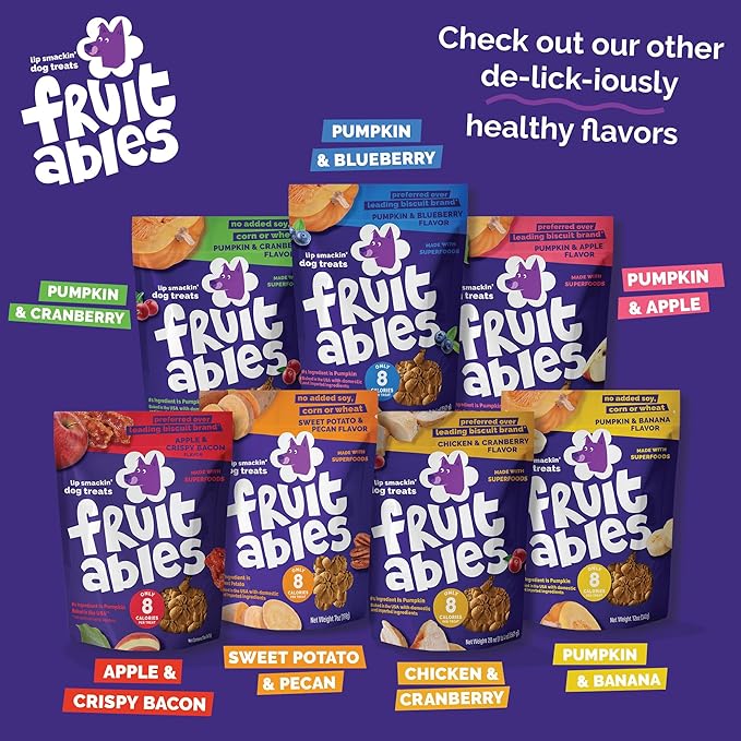 Fruitables Baked Dog Treats, Healthy Pumpkin Treat for Dogs, Low Calorie & Delicious, No Wheat, Corn or Soy, Made in the USA, Pumpkin and Banana Flavor, 12oz
