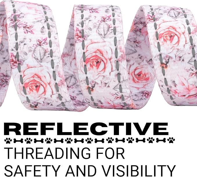 EcoBark Dog Leash - Soft & Reflective Comfort Leash with Padded Handle - Soft, Strong, & Durable for Small, Medium or Large Dogs (Floral)