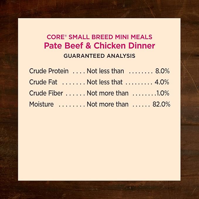 Wellness CORE Small Breed Mini Meals Pate Adult Wet Dog Food, Grain Free, Natural, Beef and Chicken Dinner Recipe, 3 oz, Pack of 12 Pouches