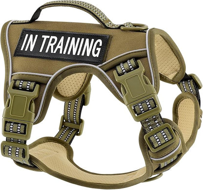 XSmall No Pull Dog Harness for Small Sized Dogs, Adjustable Vest for Easy Walking, Breathable Oxford Material, Reflective Strips, with Metal Front Clip Control, for Terriers, Army Green, XS