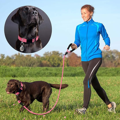 Ladoogo Reflective Dog Collar Padded with Soft Neoprene Breathable Adjustable Nylon Dog Collars for Small Medium Large Dogs (Small (Pack of 1), Pink Collar+Leash)