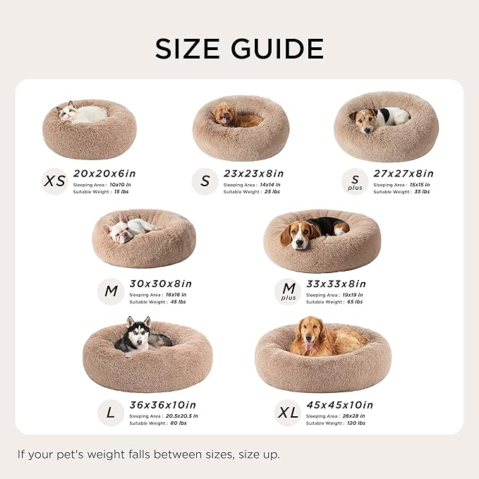 Bedsure Calming Dog Bed for Medium Dogs - Donut Washable Medium Pet Bed, 30 inches Anti-Slip Round Fluffy Plush Faux Fur Cat Bed, Fits up to 45 lbs Pets, Black