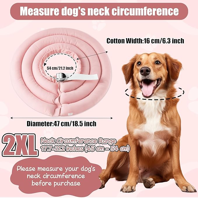 Soft Dog Cone Collar - Adjustable Recovery Cone for Large Dogs After Surgery to Stop Licking, Waterproof Elizabethan Protective Neck Donut Collar Alternative for Pet (Pink, 2XL)