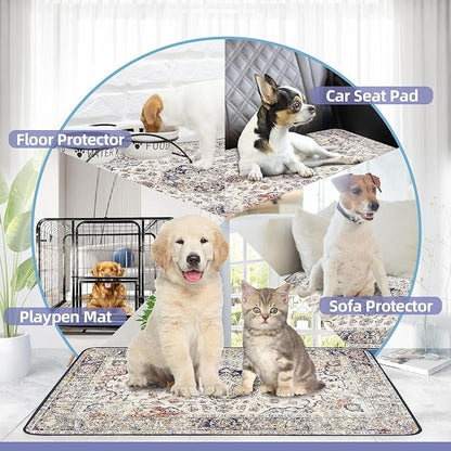 SCLOSE Washable Pee Pads for Dogs 2 Pack, 36" x 24" Reusable Puppy Pads Waterproof, Super Absorbent Dog Rugs, Leakproof, Dog Crate Pad, Playpen Mat, Whelping Pads, Vintage Medallion