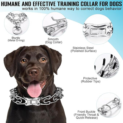 MOZETO Dog Collar, Adjustable Quick Release Stainless Steel Dog Training Collar with Metal Buckle for Small Medium Large Dogs