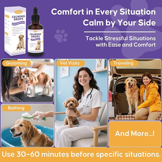 Sedation Drops for Dogs Nail Trimming Grooming, Natural Calming Solution with Melatonin for Relieve Separation Anxiety Stress Vet Visits, Calming Drops with for Thunder Fireworks Traveling Sleep Aid