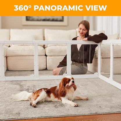 Acrylic Dog Playpen Indoor, Cloud Design Clear Dog Play Pen for Puppies and Small Dogs, Easy Assembly & Clean Puppy Pen (23.6", 16 Panels, White)