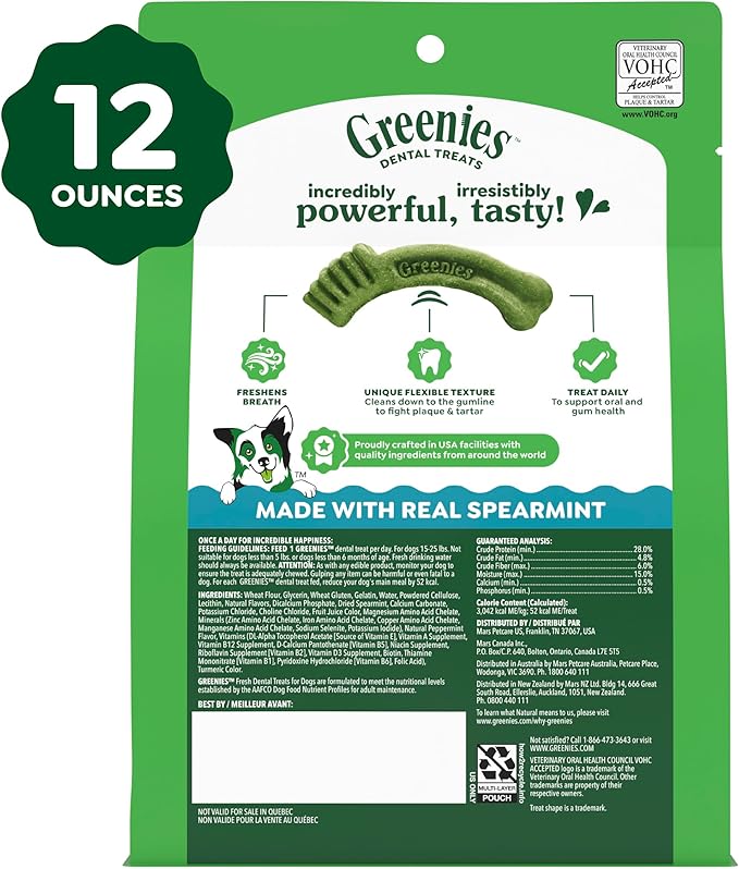 Greenies Veterinarian-Recommended Adult Natural Dental Dog Treats Petite Size, Fresh Flavor, 12 oz. Pack, 20 Count