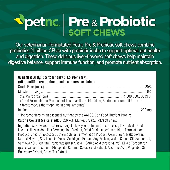 PetNC Natural Care Liver Flavor,Cheese Pre & Probiotic Soft Chews for Dog 120 ct (Pack of 1) (Packaging May Vary)