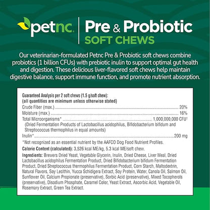 PetNC Natural Care Liver Flavor,Cheese Pre & Probiotic Soft Chews for Dog 120 ct (Pack of 1) (Packaging May Vary)