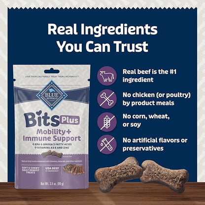 Blue Buffalo Blue Bits Plus Mobility and Immune Support Soft Dog Treats, Beef, 3.5-oz. Bag (Pack of 2)