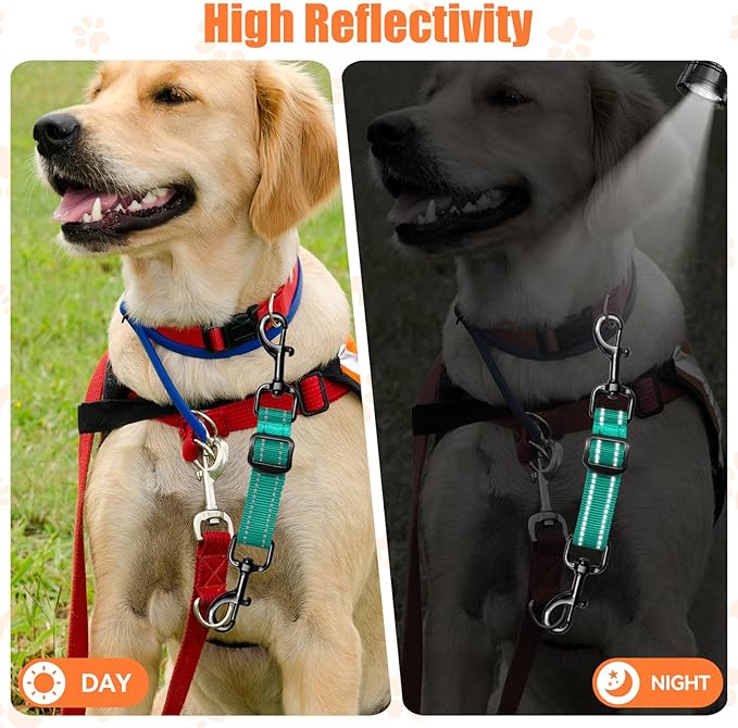 Dog Collar Safety Clip, Reflective Double-Ended Backup Connector for Harness to Collar, Adjustable Safety Clip for Prong, Pinch Collars, Prevents Escapes & Accidental Disconnection