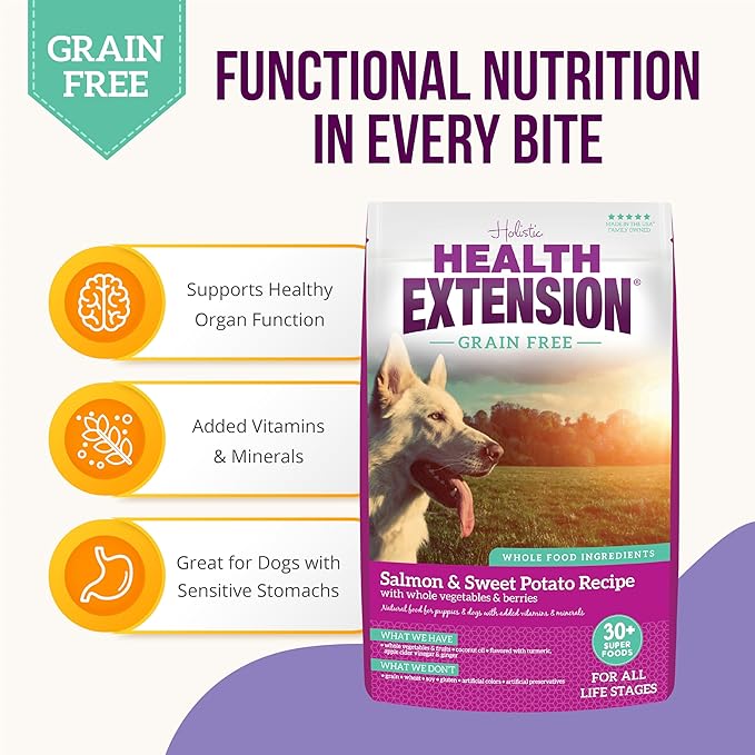 Health Extension Grain Free Salmon & Sweet Potato Dry Dog Food - 30+ Superfoods and Probiotics for All Life Stages (23.5 lb)