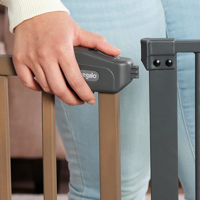 Regalo SAFETY 39" Extra Wide Wood Accent Baby Gate, Pressure Mount for Doorways & Bottom of Stairs, Babies, Toddlers & Pets, Ages 6–24 Months, TESTED & TRUSTED, AMERICAN DESIGNED, FAMILY OWNED