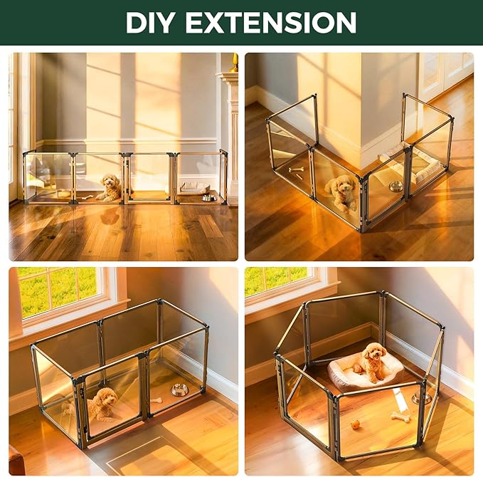FXW AuraSpace Pro Acrylic Indoor Dog Playpen, Heavy-Duty with Metal Frame, 24" Height 6 Panels for Puppies & Small Dogs,Walnut│Patented