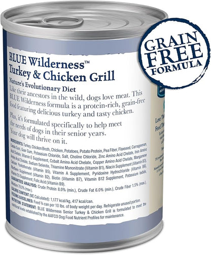 Blue Buffalo Wilderness Natural High Protein Wet Food for Senior Dogs, Turkey & Chicken, 12.5-oz Cans, 12-Count