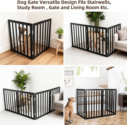 ZJSF Freestanding Indoor Dog Gate for House Foldable Wood Black Puppy Gate for Doorways Pet Gate for Stairs Extra Wide Pet Fence 32" Height 2 Panels