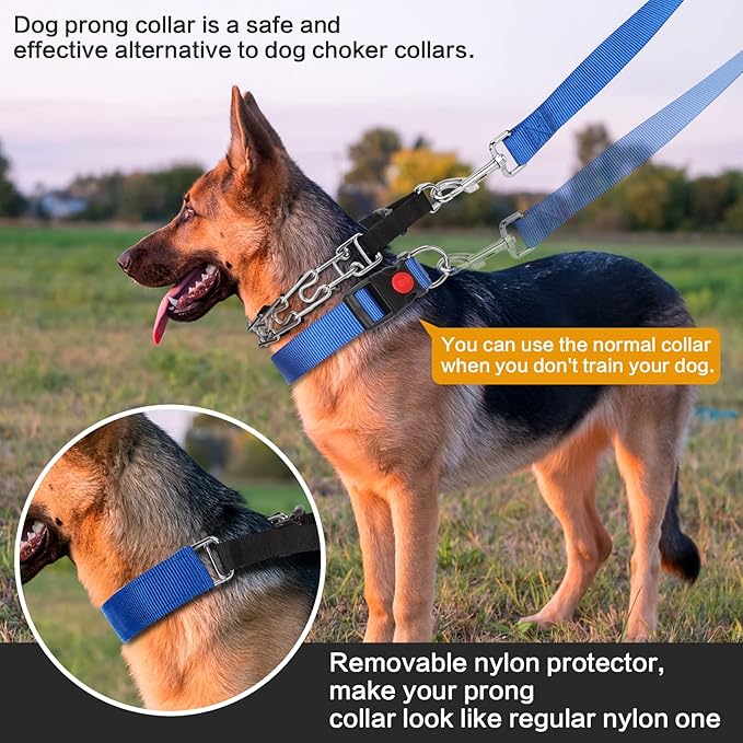 YDDHHB Dog Prong Training Collar with Nylon Cover Comfort Tips and Quick Release Snap Buckle, Dog Classic Collar and Dog Leash