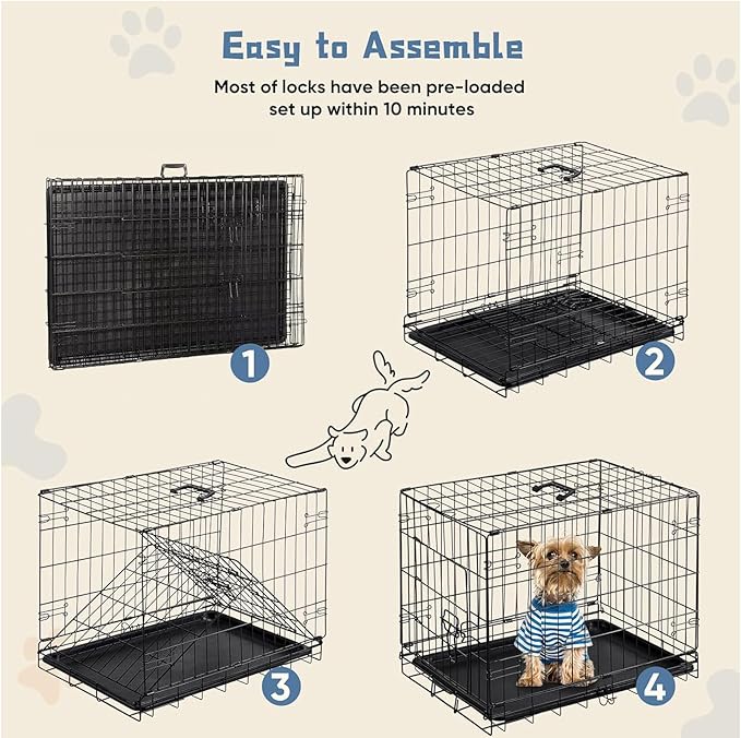 DUMOS Dog Crate, 30 Inch Medium Size Single Door Dog Cage with Plastic Leak-Proof Pan Tray, Folding Small Metal Wire Pet Kennel for Indoor, Outdoor, Travel