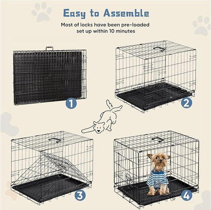 DUMOS Dog Crate, 30 Inch Medium Size Single Door Dog Cage with Plastic Leak-Proof Pan Tray, Folding Small Metal Wire Pet Kennel for Indoor, Outdoor, Travel