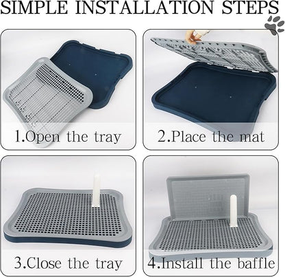 Dog Pee Pad Holder with Pee Pads, 20.1"x15.6"X1.4" Indoor Dog Potty Pad with Splash Guard for Puppy and Small Dogs, Housebreaking Supplies, Pet Products (Blue)