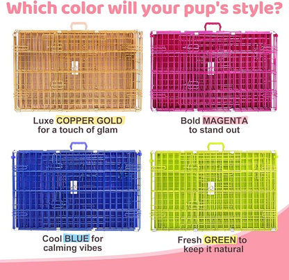 HOMEY PET 36 Inch Dog Crate, Cute Pink Dog Cage Collapsible Medium Dog Kennel Indoor, Nano-Coated Metal Wire Dog Crate with Removable Floor Grid Tray, Double Doors Dual Locks, Portable Handle