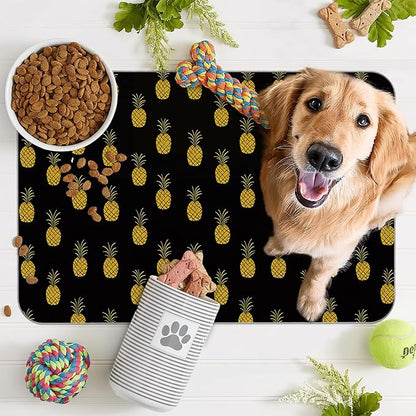 Dog Food Mat for Floors,Pineapple Tropical Absorbent Quick-Dry Pet Feeding Mat,Cat Dog Bowl Mats for Food and Water,Non-Slip Pet Accessories Supplies 12"x20"