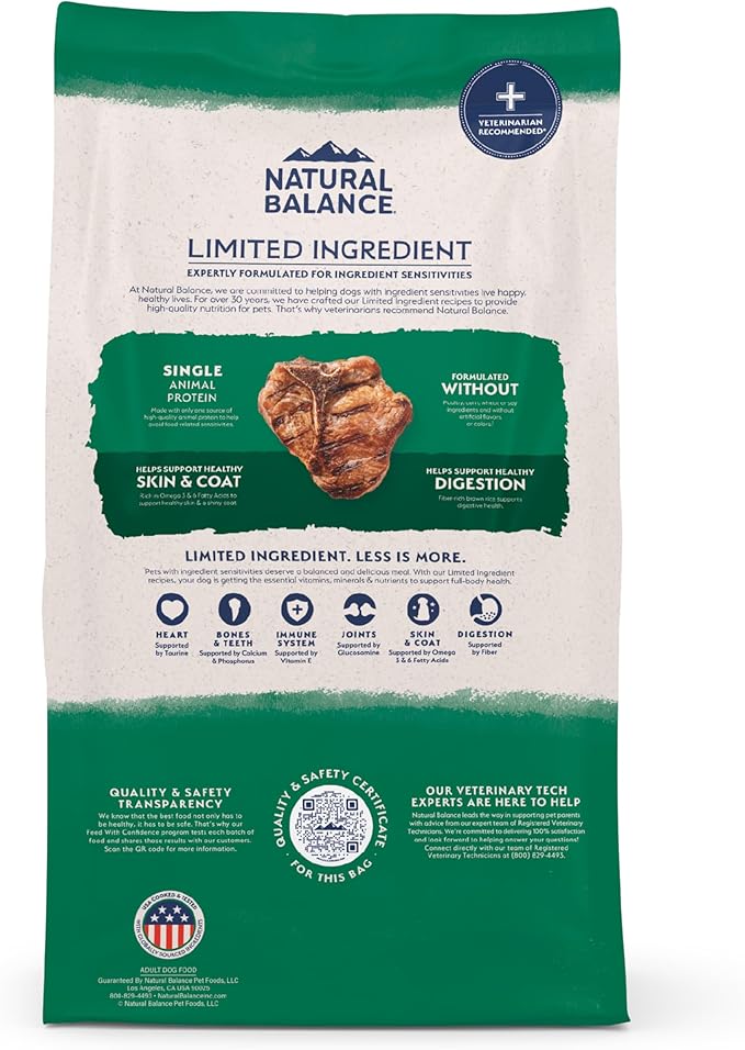 Natural Balance Limited Ingredient Adult Dry Dog Food with Healthy Grains, Lamb & Brown Rice Recipe, 4 Pound (Pack of 1)