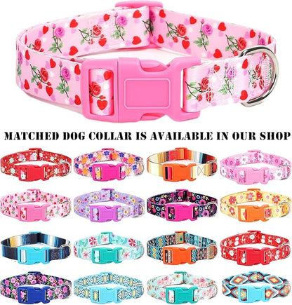 Moonpet Step in Valentine's Day Dog Harness Leash Set- All Weather Reflective No-Pull Floral Pattern Padded Mesh Vest Harness for Cats Puppy Extra-Small Small Medium Large Dogs - Heart Rose - XXS