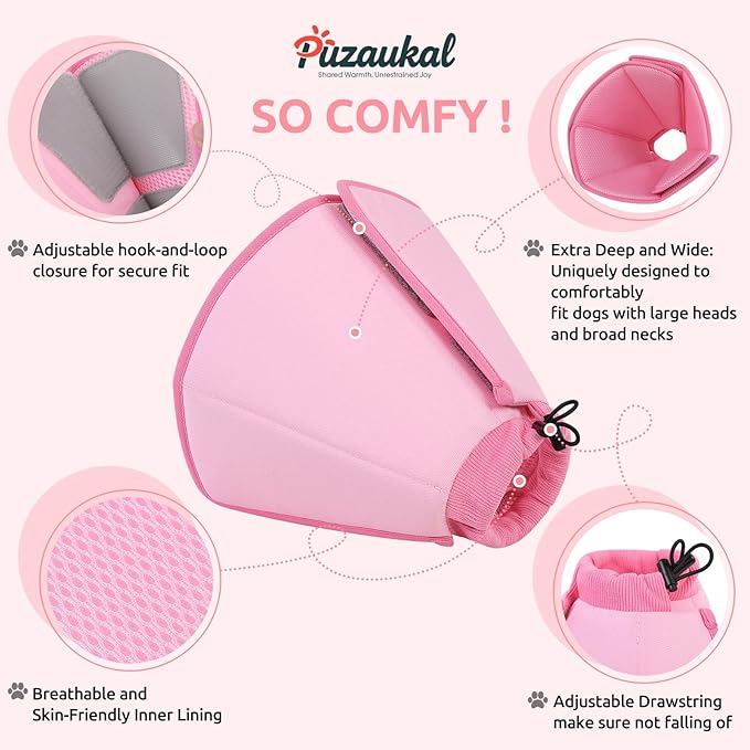 Dog Cone Collar - Soft Elizabethan Collar for Dogs After Surgery, Comfy Cone for Dogs to Stop Licking, Adjustable Dog Cone Alternative for Wound Healing (Pink S)