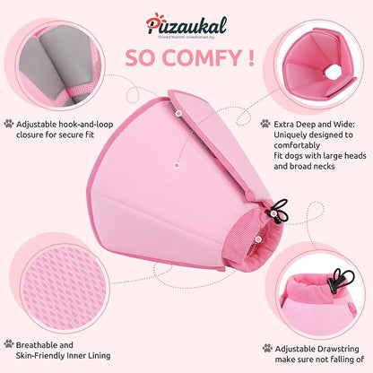 Dog Cone Collar - Soft Elizabethan Collar for Dogs After Surgery, Comfy Cone for Dogs to Stop Licking, Adjustable Dog Cone Alternative for Wound Healing (Pink L)