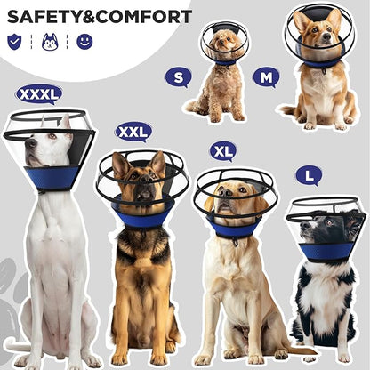 Soft Dog Cone for Dogs After Surgery,Transparent Breathable Dog Cone Collar for Small Large Medium Size Dog,Adjustable Depth Pet Recovery Collars,Elizabethan Collar for Dogs Stop Licking (Blue-XXL)