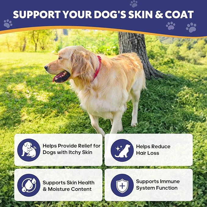 Allergy Relief Chews for Dogs Omega-3 Fish Oil Chewable Supplement for Itchy Skin and Hot Spots Allergies Relief, Paw Licking, Dry Skin & Coat Supplement Itching Relief Bites - 120 Ct