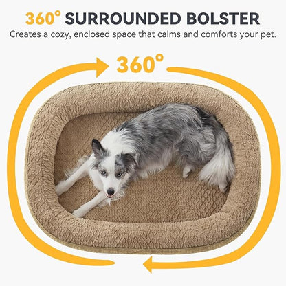 JOEJOY Orthopedic Dog Bed for Medium Dogs, Egg-Crate Memory Foam Pet Bed with Bolster Sides, Waterproof Lining, Removable Washable Cover & Non-Slip Bottom, Light Brown