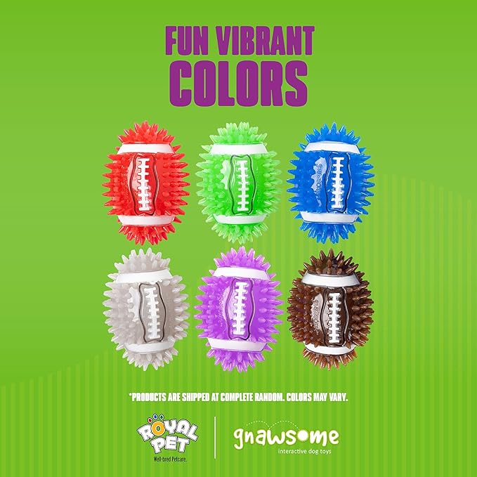 Gnawsome 4.5" Spiky Squeak & Light Football for Dogs - Durable, Rubber Bouncy Puppy Fetch & Chew Toy for Your Pet, Colors Will Vary for All Breed Sizes (Pack of 2)