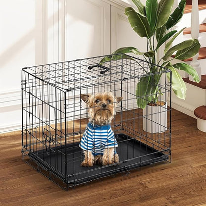 DUMOS Dog Crate, 30 Inch Medium Size Single Door Dog Cage with Plastic Leak-Proof Pan Tray, Folding Small Metal Wire Pet Kennel for Indoor, Outdoor, Travel