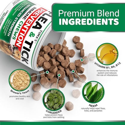 Flea and Tick Prevention for Dogs Chewables - 170 Treats - Natural Dog Flea and Tick Treatment Chewable Supplement - Oral Pills - All Breeds & Ages - Soft Chews - Made in USA - Bacon Flavor