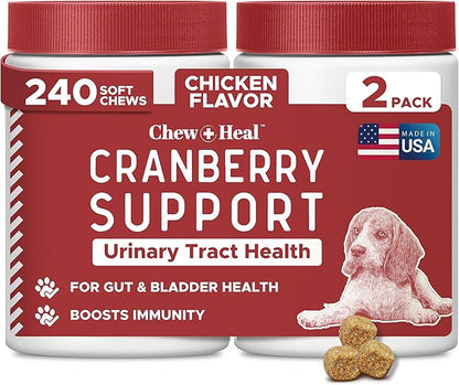 Dog UTI Treatment Cranberry Supplement for Dogs, 240 Soft Chews - Natural Urinary Tract Infection Support and Healthy Bladder Control – Made with Echinacea and Vitamin C (2 Packs of 120)