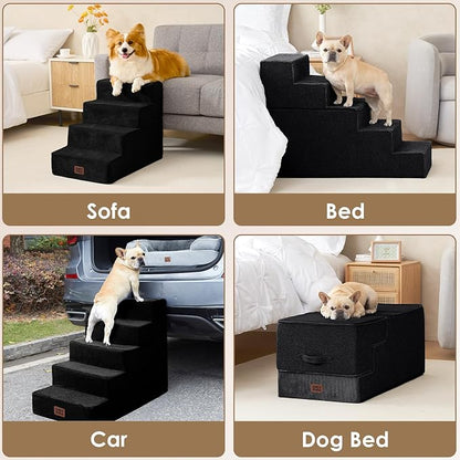 EHEYCIGA Dog Stairs for Bed 20" H, 4-Step Extra Wide Dog Steps for High Bed, Pet Steps for Small Dogs and Cats, Non-Slip Balanced Pet Ramp Indoor, Black