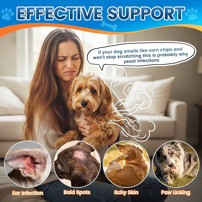 Natural Yeast Relief for Dogs, Supports Itch & Allergy Relief, Eases Ear Paw Discomfort for Dog, Supports Immune System Yeast Inflammation – 60ml Bacon Flavor