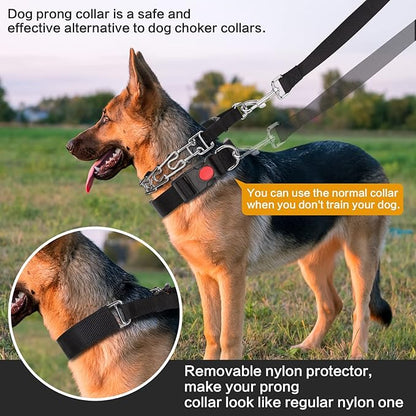 Prong Training Collar with Comfort Tips and Quick Release Snap Buckle - Dog Choke Pinch Collar with Nylon Cover - Classic Collar and Leash