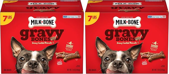 Milk-Bone Gravy Bones Dog Treats with 4 Savory Meat Flavors Coated in Gravy,7 Pound,(Pack of 2)